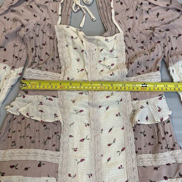 Anthropologie Seen Worn Kept Dress Small Ruffles Long Sleeve Open Floral Pink - Picture 11 of 16